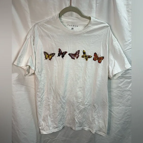 PacSun Butterfly Graphic Tee + Zara Pink Basic T Shirt Bundle Size L - Picture 2 of 9